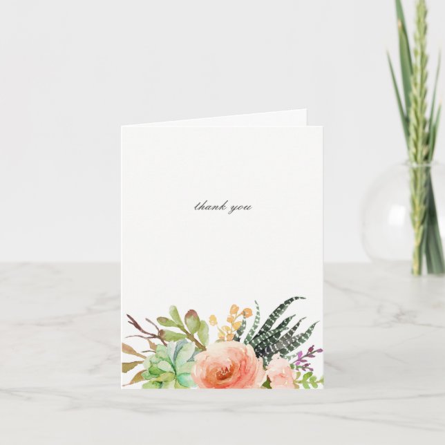 Elegant Watercolor Succulent Wedding Thank You Dankeskarte (Vorderseite)