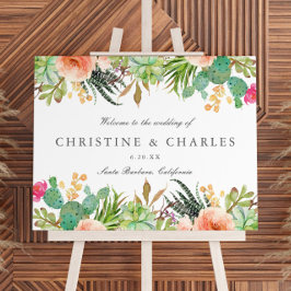 Elegant Watercolor Succulent Wedding Welcome Sign Poster