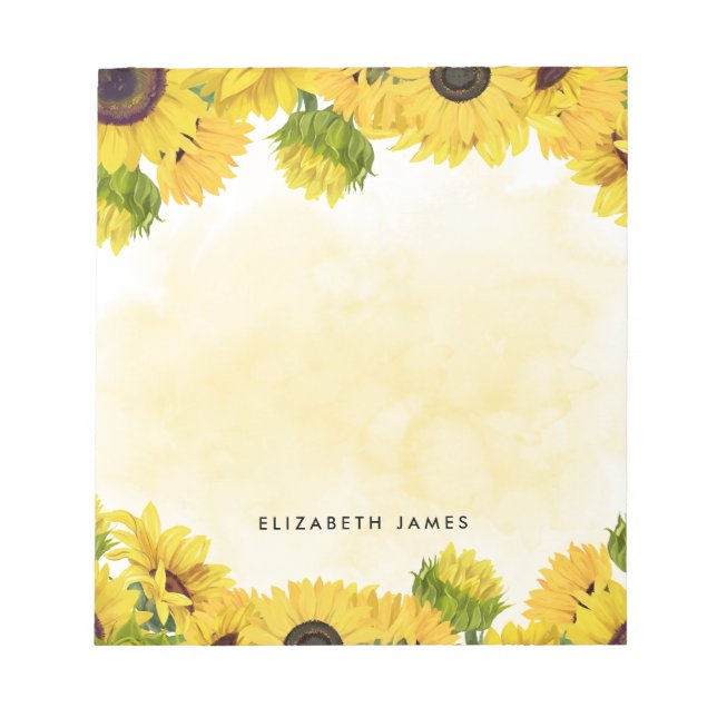 Elegant Watercolor Sunflowers Notizblock (Vorderseite)