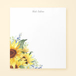 Elegant Watercolor Sunflowers Notizblock<br><div class="desc">Dieses wunderschöne Sonnenblumendesign besticht durch handbemalte,  gelbe Aquarellblumen und Wildblumen. Ändern Sie den Stil und die Farbe des Schriftartes einfach,  um ihn für Sie zu personalisieren.</div>