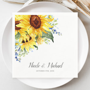 Elegant Watercolor Sunflowers Personalized Wedding Serviette