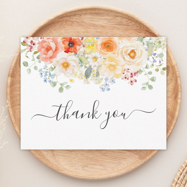 Elegant Watercolor Sunny Flowers Floral Flat Dankeskarte (Von Creator hochgeladen)