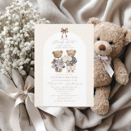Elegant Watercolor Teddy Bear blue bow Baby Shower Einladung