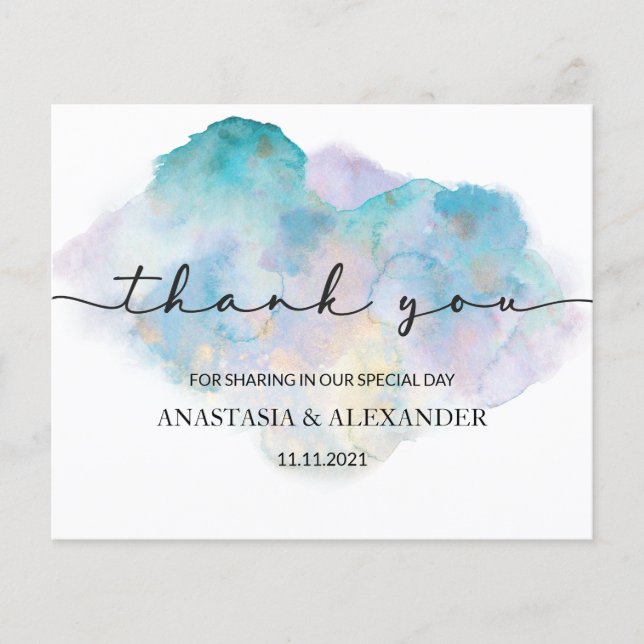 Elegant watercolor Thank You Card. Flyer (Vorne)
