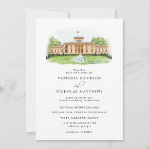 Elegant Watercolor Trakų Vokė Manor Wedding Einladung