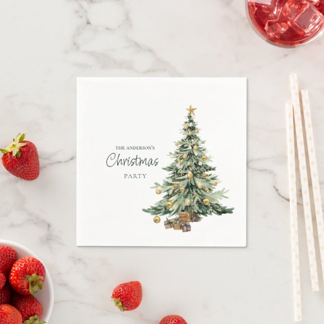 Elegant Watercolor Tree Christmas Party  Serviette (Beispiel)