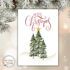 Elegant Watercolor Trees, "Merry Christmas"  Feiertagskarte