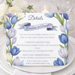 Elegant Watercolor Tulip Wreath Wedding Blue Ivory Begleitkarte