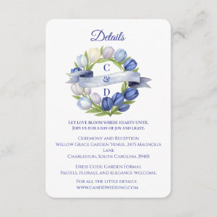 Elegant Watercolor Tulip Wreath Wedding Blue Ivory Begleitkarte