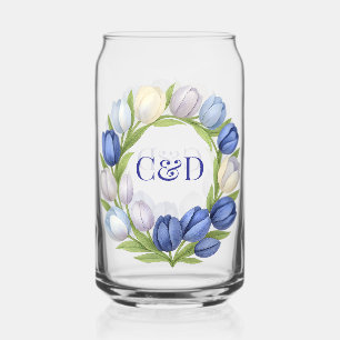 Elegant Watercolor Tulip Wreath Wedding Blue Ivory Dosenglas