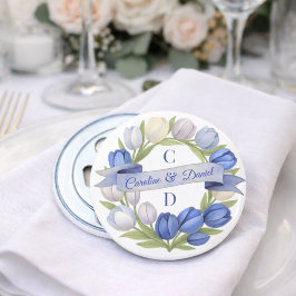 Elegant Watercolor Tulip Wreath Wedding Blue Ivory Flaschenöffner