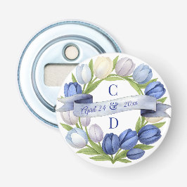Elegant Watercolor Tulip Wreath Wedding Blue Ivory Flaschenöffner