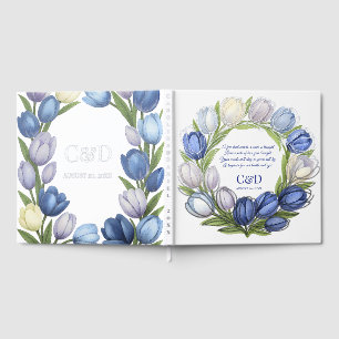 Elegant Watercolor Tulip Wreath Wedding Blue Ivory Gästebuch