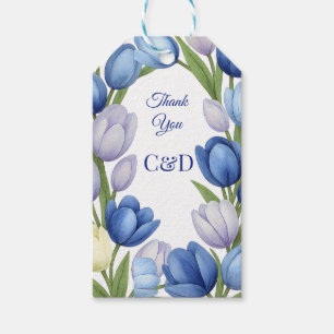 Elegant Watercolor Tulip Wreath Wedding Blue Ivory Geschenkanhänger