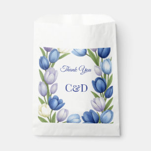 Elegant Watercolor Tulip Wreath Wedding Blue Ivory Geschenktütchen