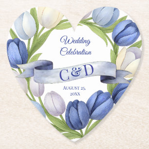 Elegant Watercolor Tulip Wreath Wedding Blue Ivory Untersetzer