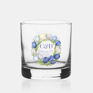 Elegant Watercolor Tulip Wreath Wedding Blue Ivory Whiskyglas