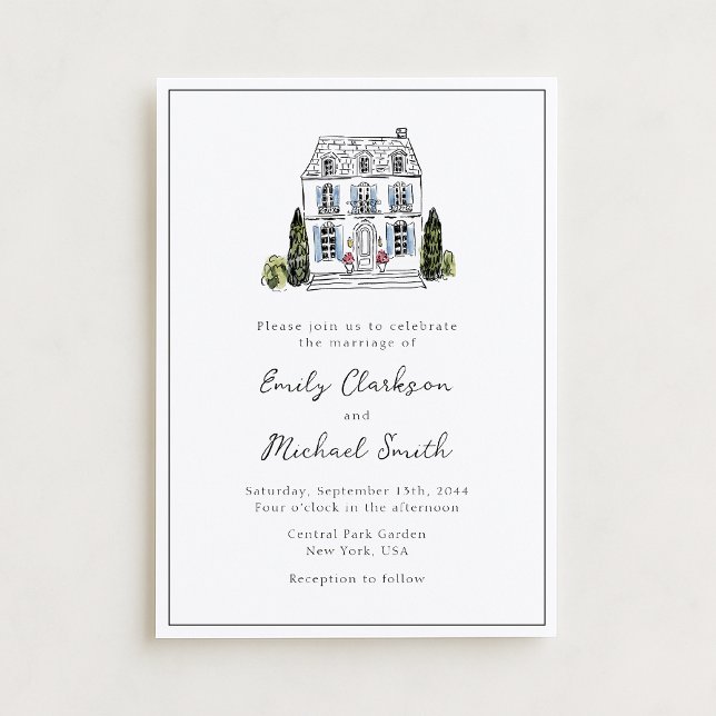 Elegant Watercolor Venue Sketch Wedding Invitation Einladung (Von Creator hochgeladen)