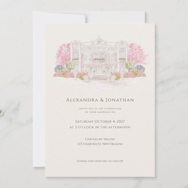 Elegant Watercolor Villa Wedding  Einladung (Vorderseite)