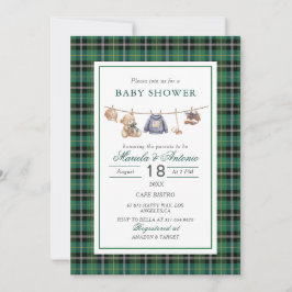 Elegant Watercolor Vintage plaid teddy bear Baby Einladung