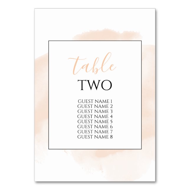 Elegant Watercolor Wedding Guest Names Tischnummer (Vorderseite)