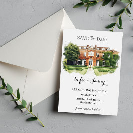 Elegant Watercolor Wedding Venue Sketch Save The Date