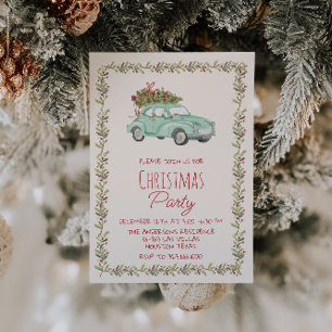 Elegant Watercolor Weihnachten Grüne Auto Tree c P Einladung