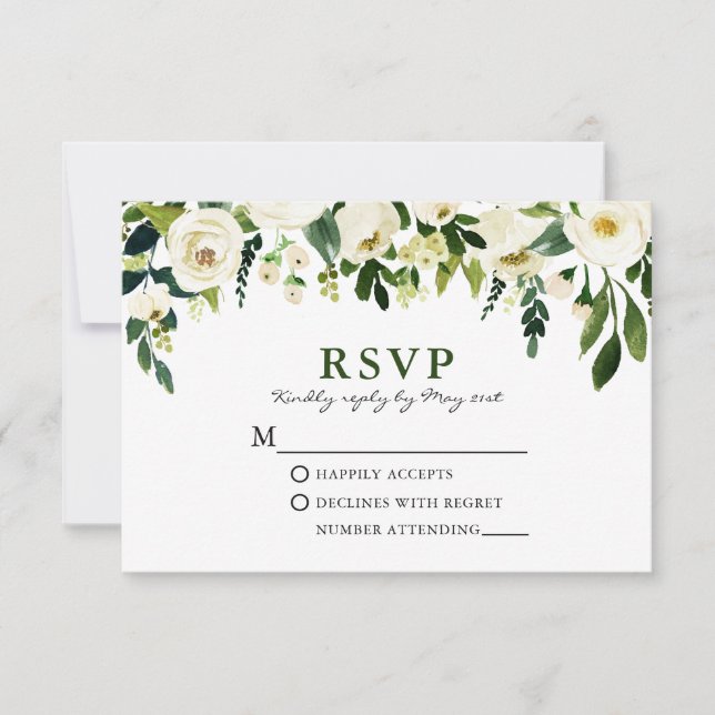 Elegant Watercolor Weißer Blumengarten RSVP Karte (Vorderseite)