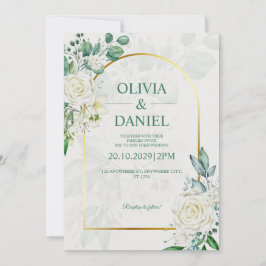 Elegant Watercolor White Roses Wedding Invitation Einladung
