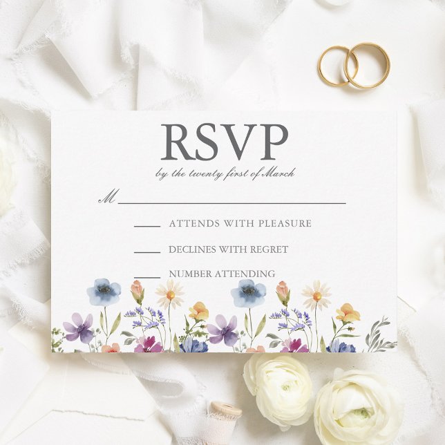 Elegant Watercolor Wildflowers Spring Wedding RSVP Karte (Von Creator hochgeladen)