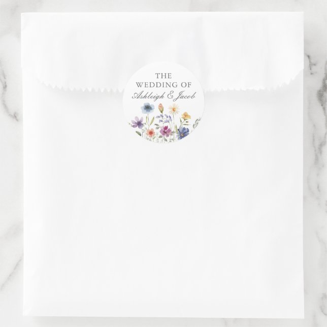 Elegant Watercolor Wildflowers Spring Wedding Runder Aufkleber (Tasche)