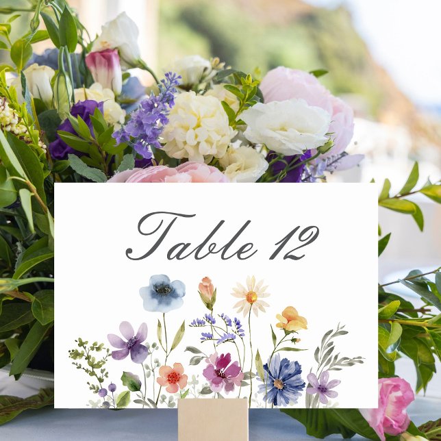 Elegant Watercolor Wildflowers Spring Wedding Tischnummer (Von Creator hochgeladen)