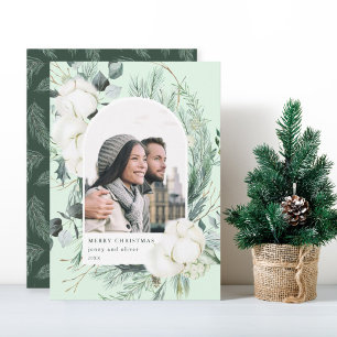 Elegant Watercolor Winter Floral Arch Photo Feiertagskarte