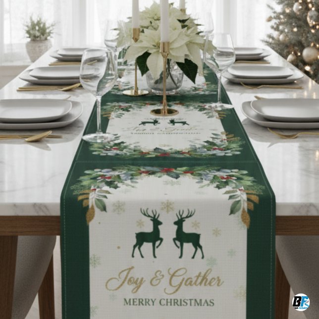 Elegant Watercolor Winter Greenery Christmas Kurzer Tischläufer (Table Runner)