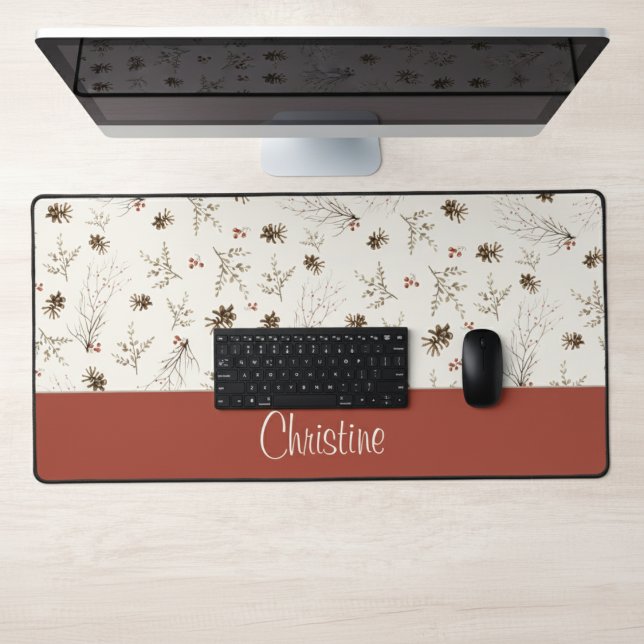 Elegant Watercolor Woodland Winterberry Monogram Schreibtischunterlage (Von Creator hochgeladen)