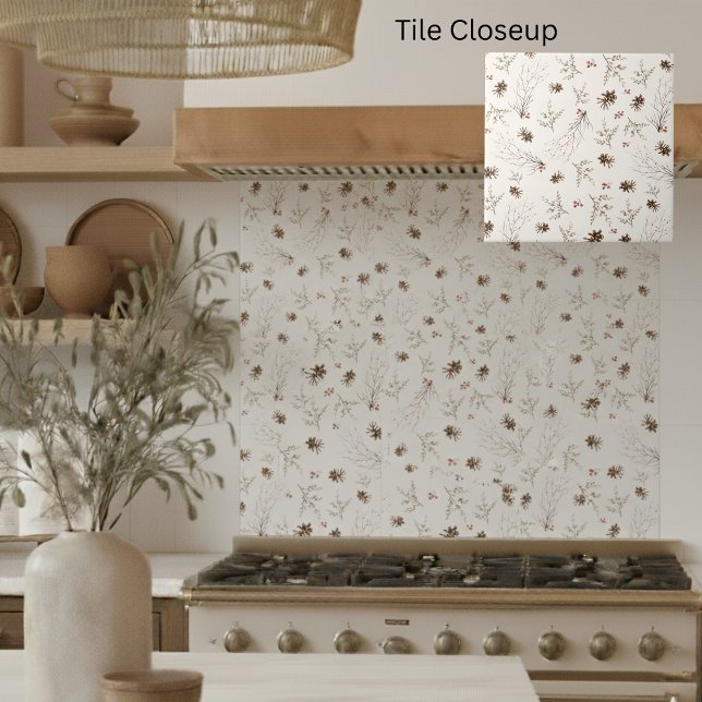 Elegant Watercolor Woodland Winterberry Pattern Fliese (Von Creator hochgeladen)