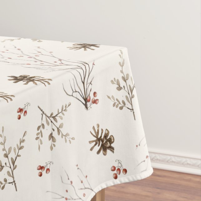 Elegant Watercolor Woodland Winterberry Pattern Tischdecke (Beispiel)