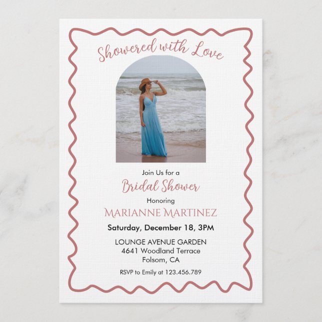 Elegant Wavy Frame Bridal Shower Photo Invitation Einladung (Vorderseite)