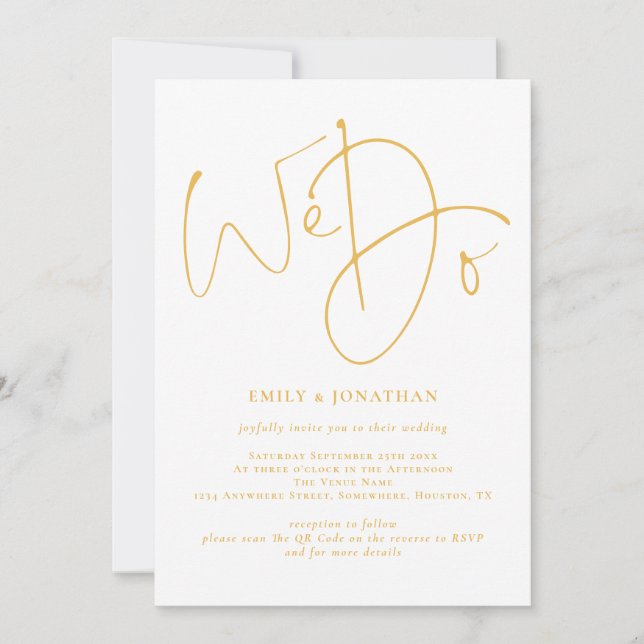 Elegant We do Golden Script QR Code Hochzeit Einladung (Vorderseite)