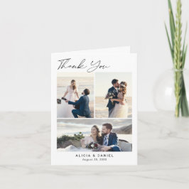 Elegant wedding 4 photo collage dankeskarte