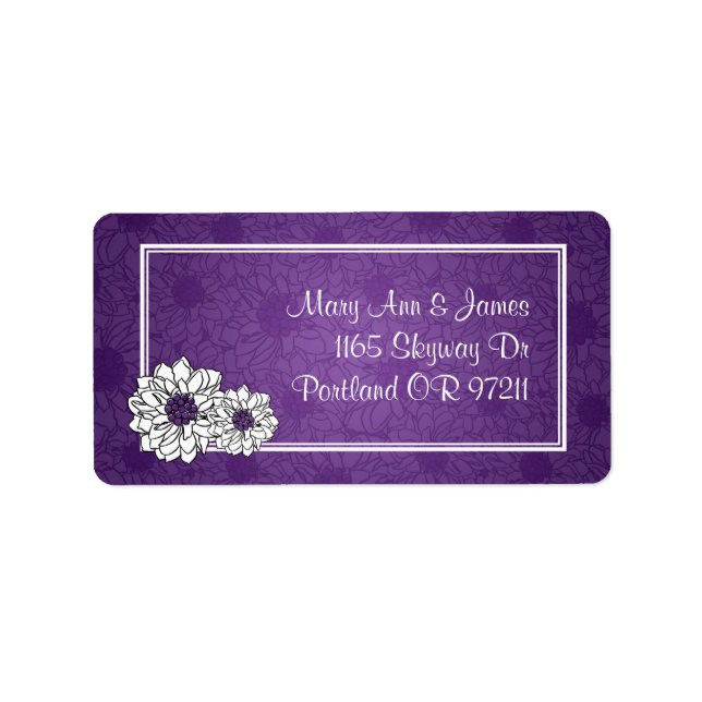 Elegant Wedding Address Dahlia Floral Lila Adressaufkleber