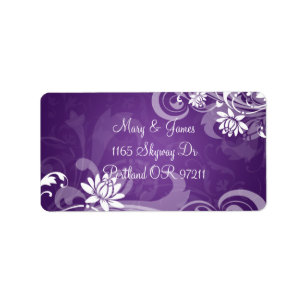 Elegant Wedding Address Floral Wirbel Lila Adressaufkleber