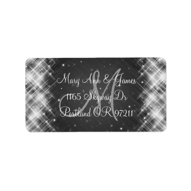 Elegant Wedding Address Glamour Sparks Black Adressaufkleber (Vorne)