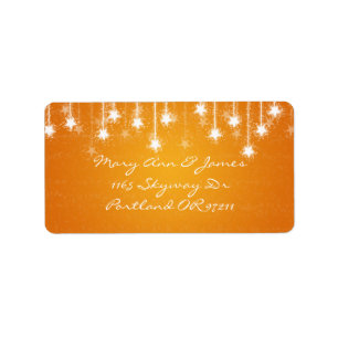 Elegant Wedding Address Shimmering Stars Orange Adressaufkleber