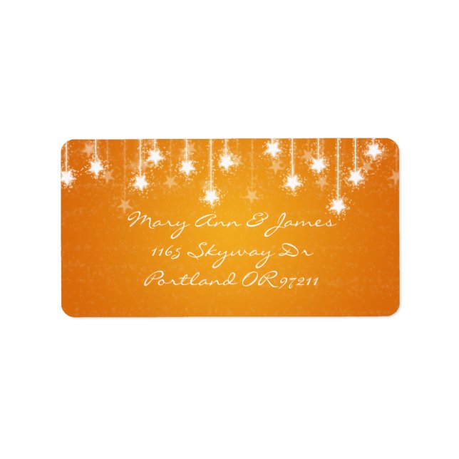 Elegant Wedding Address Shimmering Stars Orange Adressaufkleber (Vorne)
