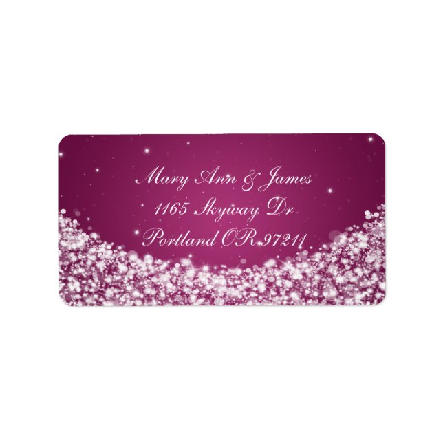 Elegant Wedding Address Star Sparkle Berry Pink Adressaufkleber (Vorne)