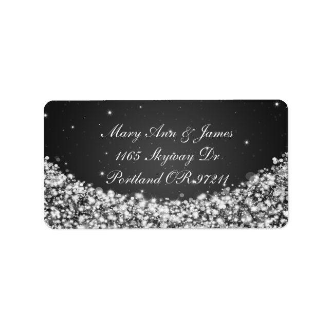 Elegant Wedding Address Star Sparkle Black Adressaufkleber (Vorne)