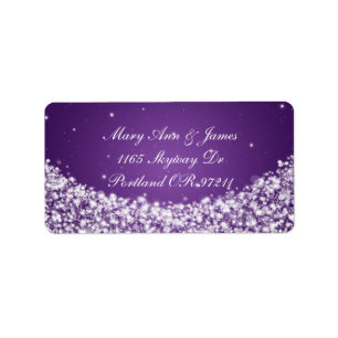 Elegant Wedding Address Star Sparkle Lila Adressaufkleber
