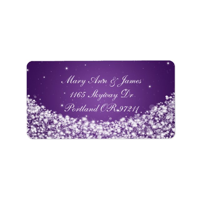 Elegant Wedding Address Star Sparkle Lila Adressaufkleber (Vorne)