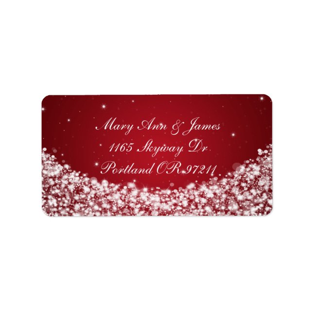 Elegant Wedding Address Star Sparkle Red Adressaufkleber (Vorne)